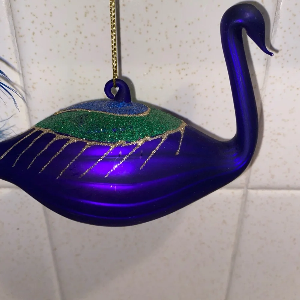 Vintage Peacock Glass Christmas Ornament With‎ Feathers